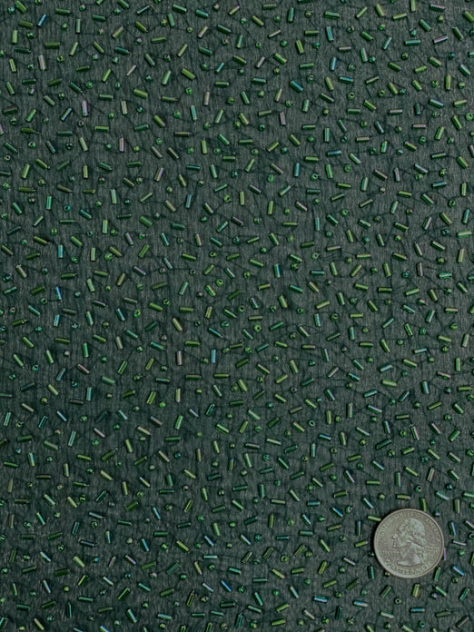 Green Sequin & Beads On Silk Chiffon JEC-148 Fabric