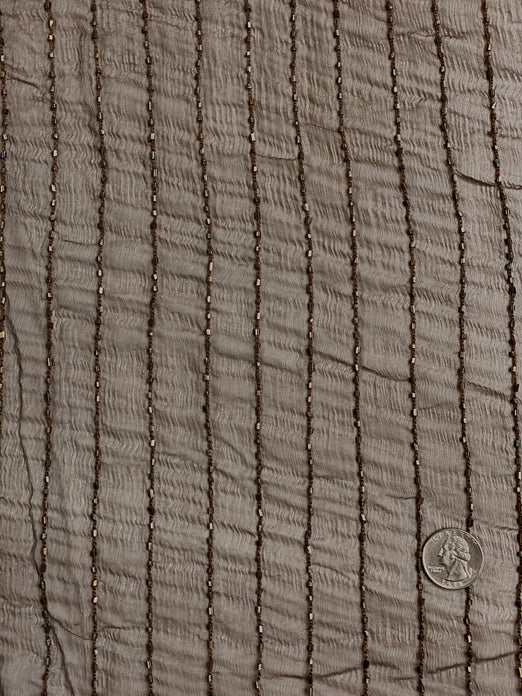 Brown Sequin & Beads On Silk Chiffon JEC-149 Fabric
