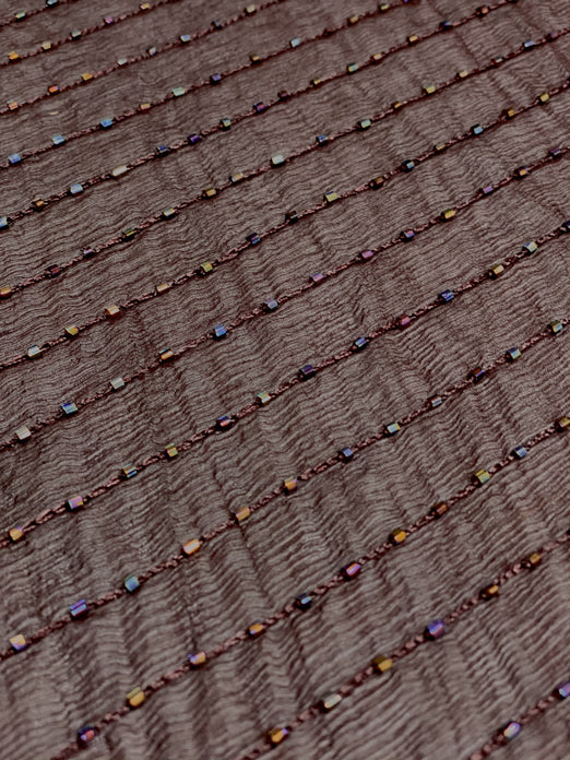 Plum Sequin & Beads On Silk Chiffon JEC-149-3 Fabric