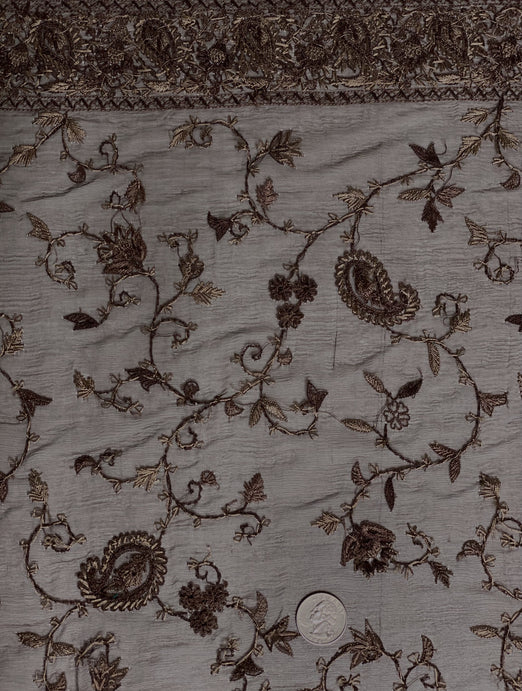 Brown Sequin & Beads On Silk Chiffon JEC-151 Fabric