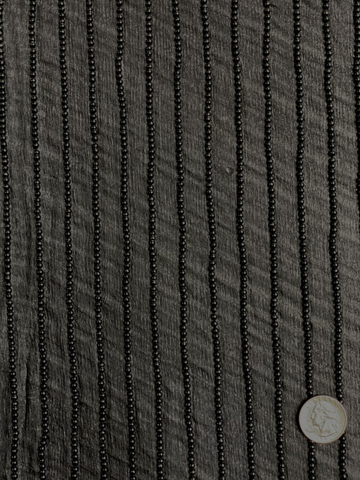 Black Sequin & Beads on Silk Chiffon JEC-158 Fabric