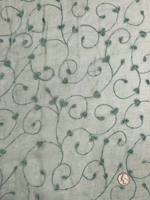 Neptune Green Sequin & Beads on Silk Chiffon JEC-164-11 Fabric