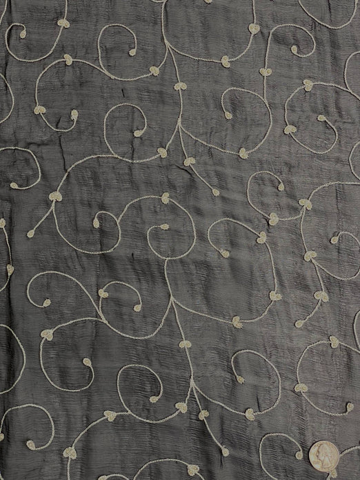 Black White Sequin & Beads on Silk Chiffon JEC-164-18 Fabric