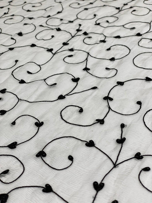 White Black Sequin & Beads on Silk Chiffon JEC-164-19 Fabric