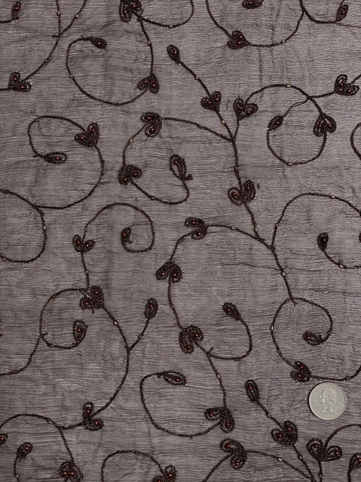 Wine Sequin & Beads on Silk Chiffon JEC-164-2 Fabric