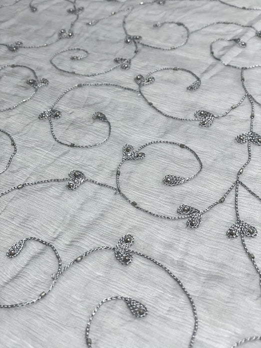 Pearl Blue Sequin & Beads on Silk Chiffon JEC-164-3 Fabric