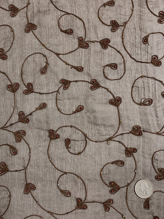 Brown Sequin & Beads on Silk Chiffon JEC-164-4 Fabric