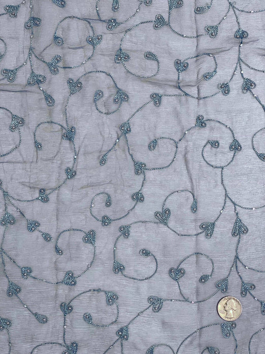 Sky Blue Sequin & Beads on Silk Chiffon JEC-164-9 Fabric