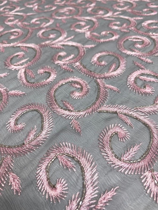 Pink JEC-168-1 Sequins & Beads on Silk Chiffon