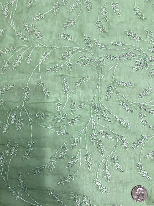 Green JEC-176-12 Sequins & Beads on Silk Chiffon
