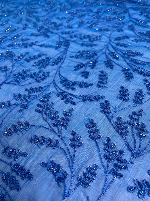 Blue JEC-176-20 Sequins & Beads on Silk Chiffon
