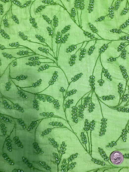 Green JEC-176-24 Sequins & Beads on Silk Chiffon