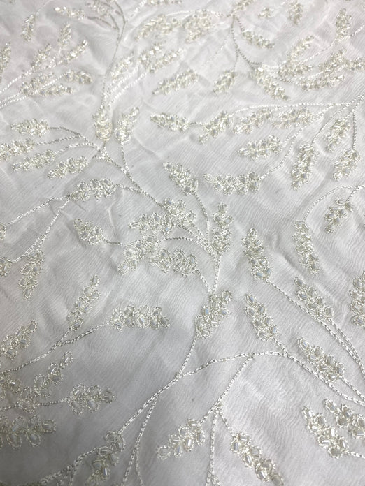 White JEC-176-8 Sequins & Beads on Silk Chiffon