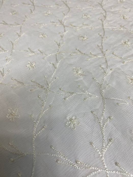 White JEC-181 Sequins & Beads on Silk Chiffon