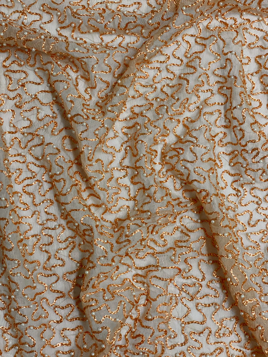 Peach Sequin & Beads On Silk Chiffon JEC-070-5B Fabric