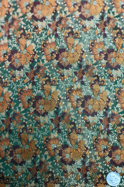 Olive Green/Autumn Flowers Silk Brocade JV-1192/02 Fabric By The Yard