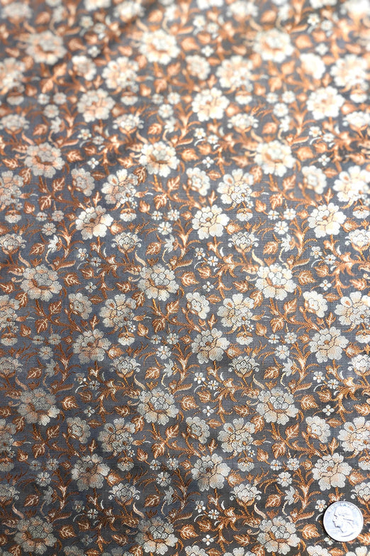 Grey/Orange Gold Silk Brocade JV-1428 Fabric