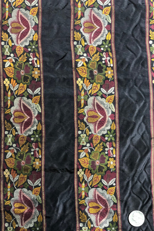 Floral Jet Black Silk Brocade JV-1443-1A Fabric