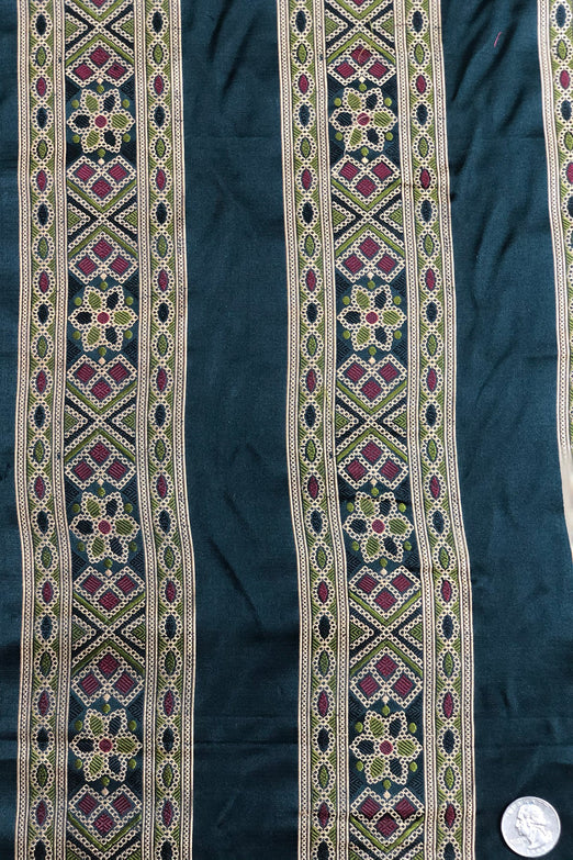 Navy Multicolor Silk Brocade JV-1446 Fabric