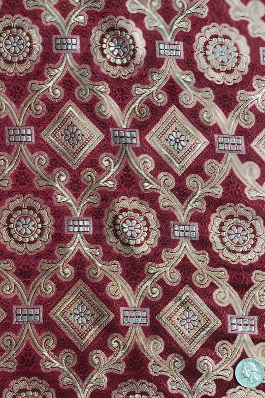 Burgundy Gold Silk Brocade JV-1455/2 Fabric
