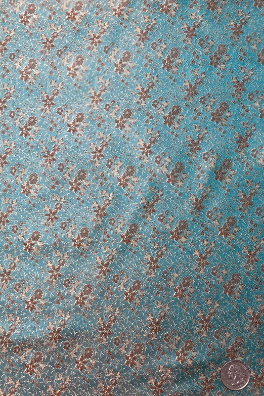 Turquoise Blue/Gold Silk Brocade JV-1461 Fabric