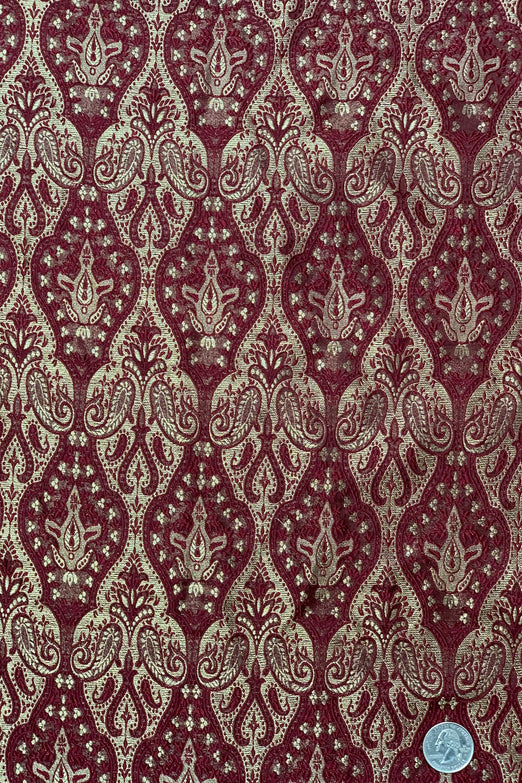 Maroon/Antique Gold Silk Brocade JV-1466 Fabric