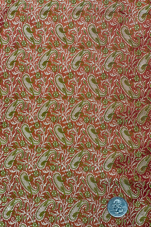 Tomato Red/Spinach Green Silk Brocade JV-1478 Fabric