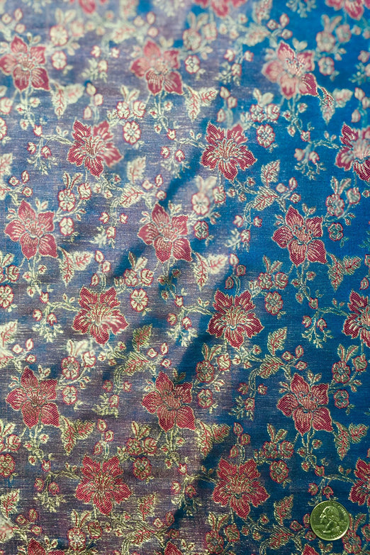 Marina Blue Red Silk Brocade JV-1485 Fabric