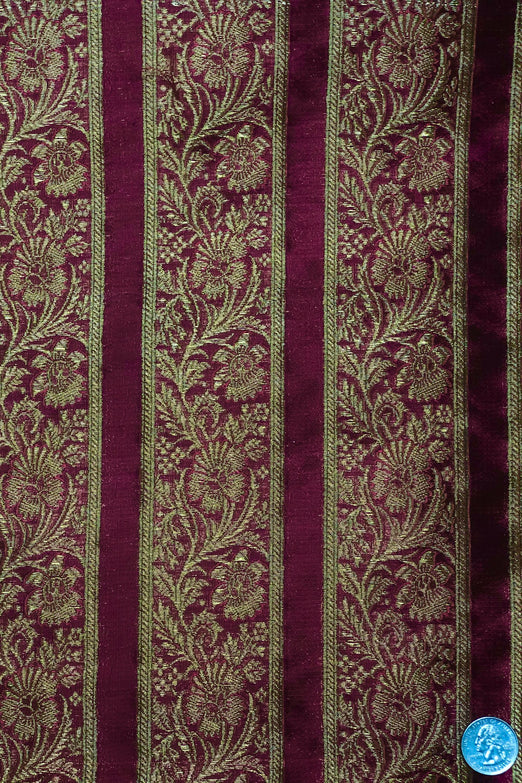 Burgundy Gold Silk Brocade Trims JV-1486 Fabric
