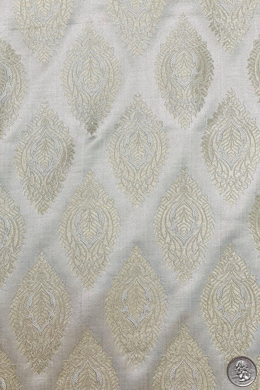 Ivory/Zari Gold Silk Brocade JV-1518 Fabric