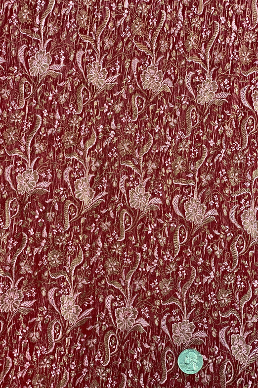 Maroon/Rose Pink/Antique Gold Silk Brocade JV-1555 Fabric