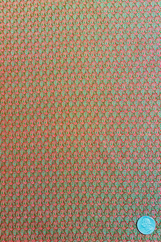 Golden/ Red/ Green/Paisley Silk Brocade JV-1561 Fabric