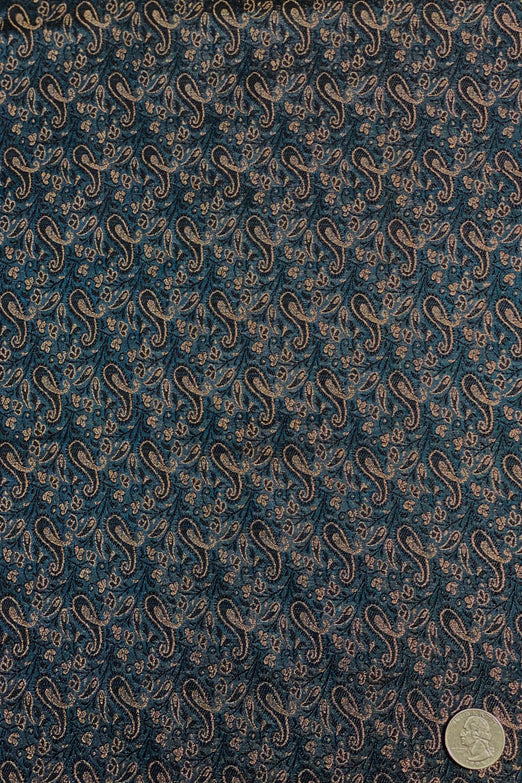 Midnight Navy/Gold/Paisley Silk Brocade JV-1576 Fabric