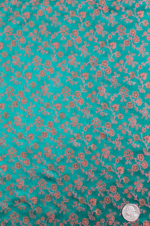 Jade Green/ Autumn leaves Silk Brocade JV-1577 Fabric
