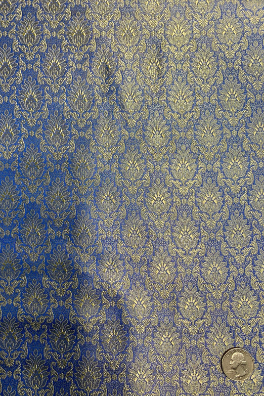 Blue Gold Silk Brocade JV-1602 Fabric