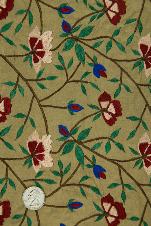 Embroidered Dupioni Silk MED-151 Fabric