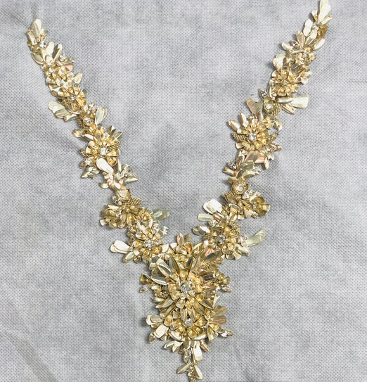Melted Gold Hand Beaded Applique MOTIF-100 Fabric