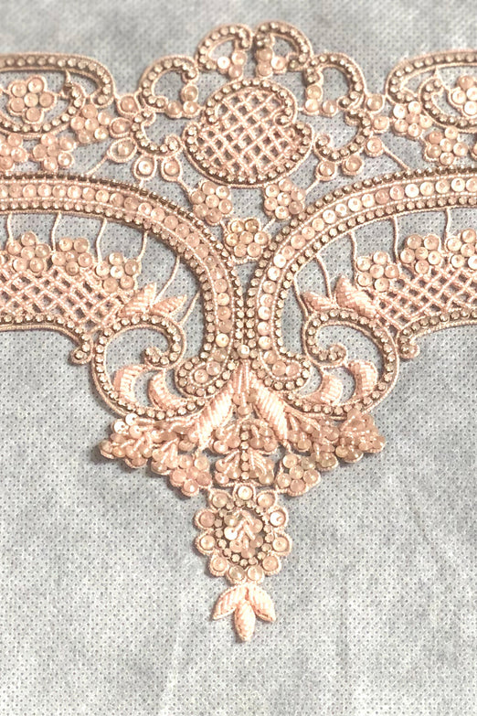 Blush Pink/Matte Hand Beaded Applique MOTIF-106/2 Fabric
