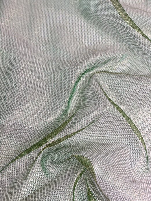 Light Green Silk Metallic Mesh Fabric
