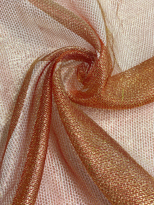 Red Silk Metallic Mesh Fabric