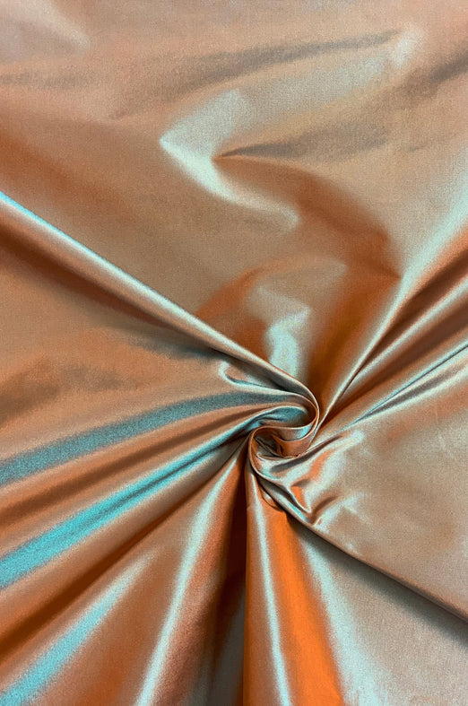 Iridescent Vermillion Orange/Capri Blue Taffeta Silk Fabric