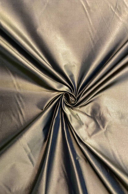 Iridescent Ermine/Midnight Navy Taffeta Silk Fabric By The Yard