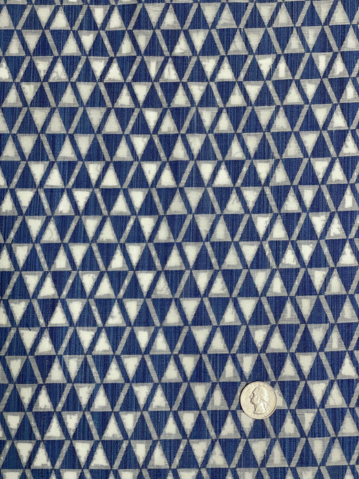 White Blue 1039 Geometric Pattern Cotton Blend Novelty