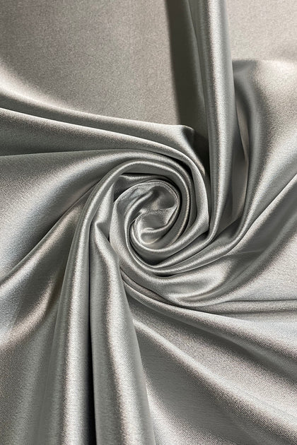 Silver/Black Italian Stretch Satin Fabric By the Yard