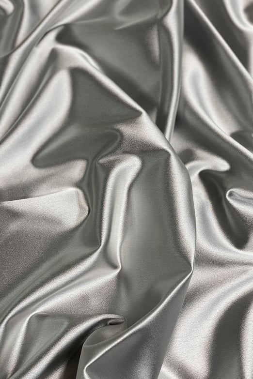 Silver/Black Italian Stretch Satin Fabric