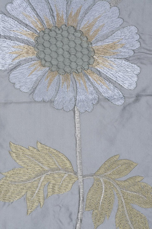 Blue Silver Embroidered Taffeta Silk 505 Fabric