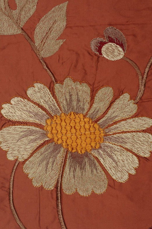 Burnt Orange Embroidered Taffeta Silk 505 Fabric