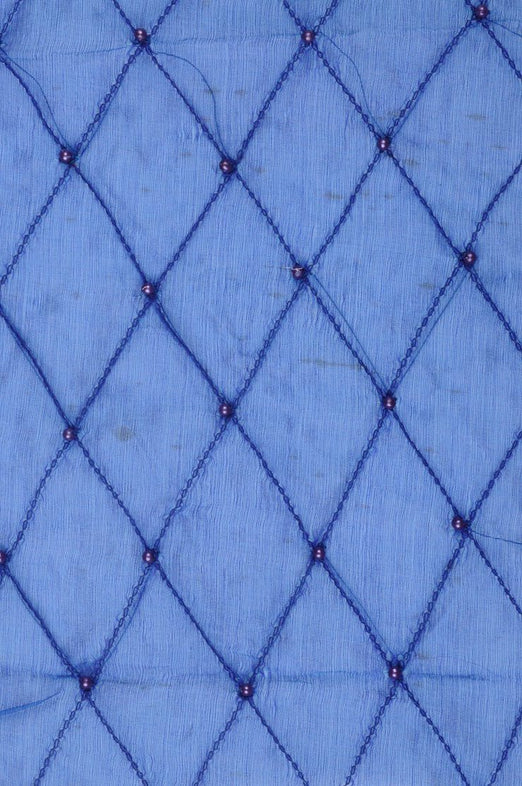 Caribbean Sea Blue Embroidered Organza Silk 144 Fabric