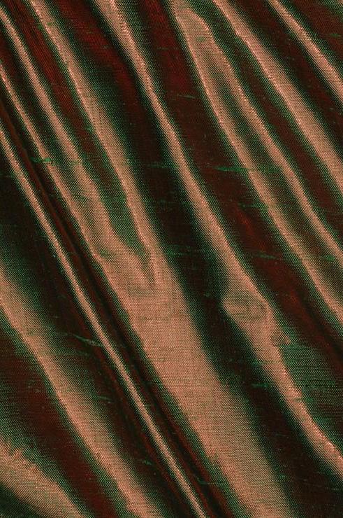 Christmas Green Red Metallic Shantung Silk Fabric