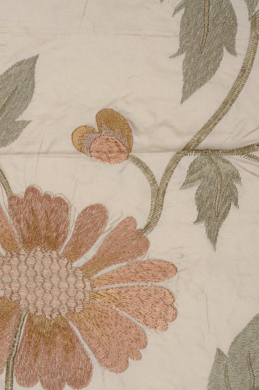 Cream Embroidered Taffeta Silk 505 Fabric